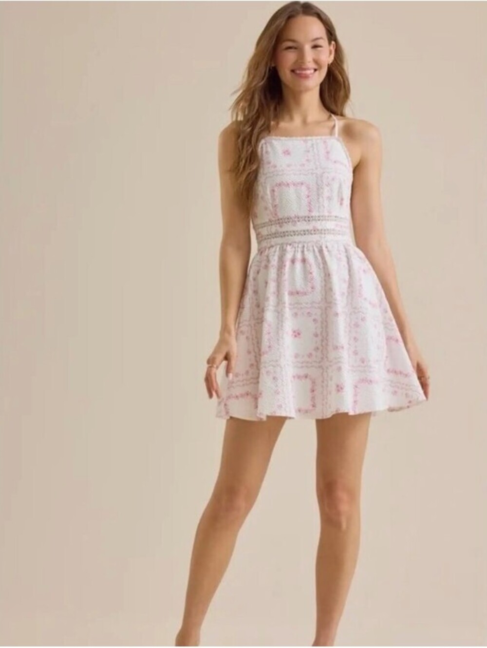 Altar'd State White and Pink Floral Mini Dress Size XL NWT